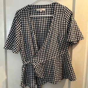 Blue and white checkered blouse